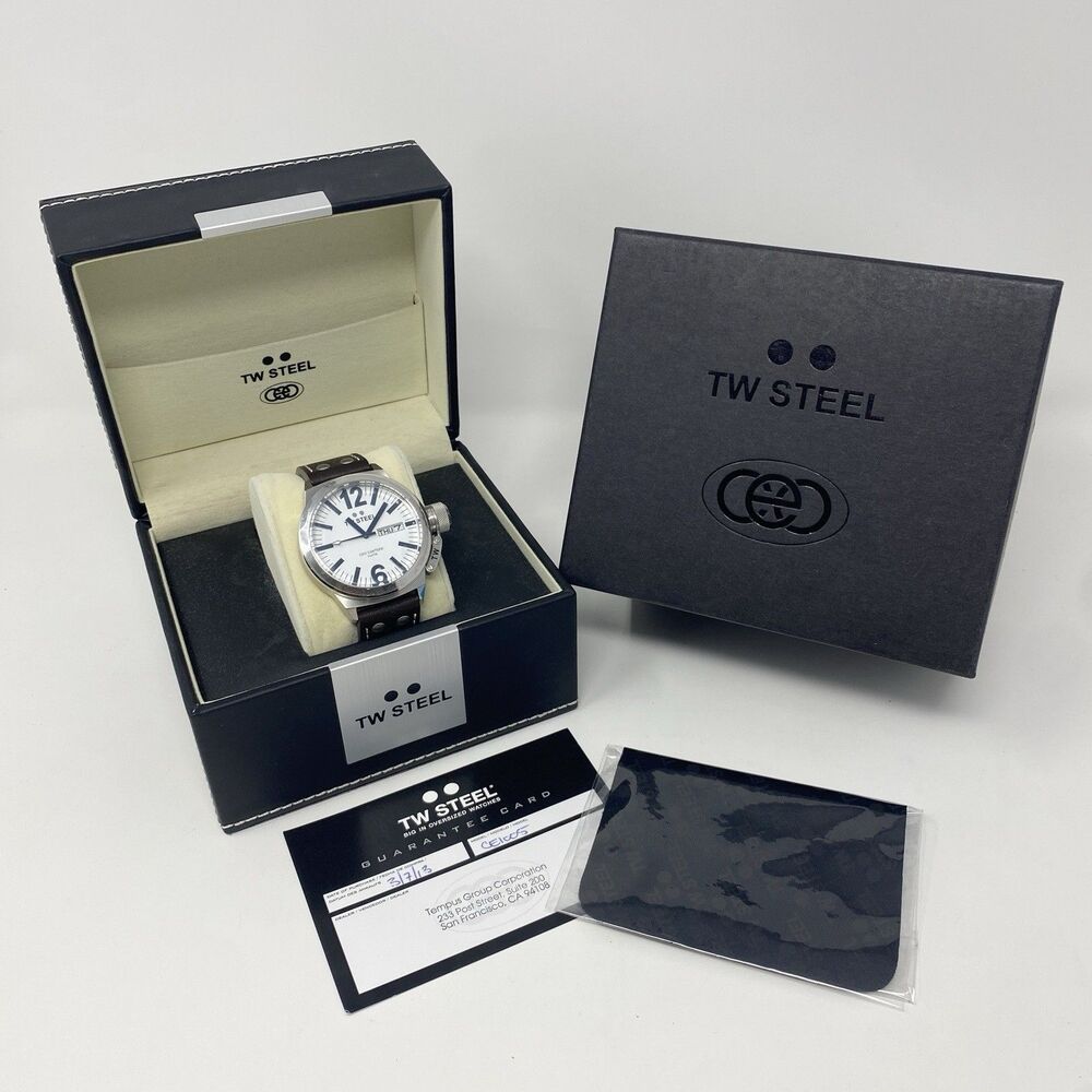 NEW TW Steel CEO Canteen 45mm Watch CE1005 Brown Leather White Dial Quartz